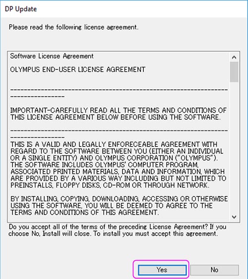 3) Read the license agreement, and then click “Yes” to accept the terms.