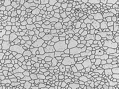 Image of grains in steel at 100× magnification