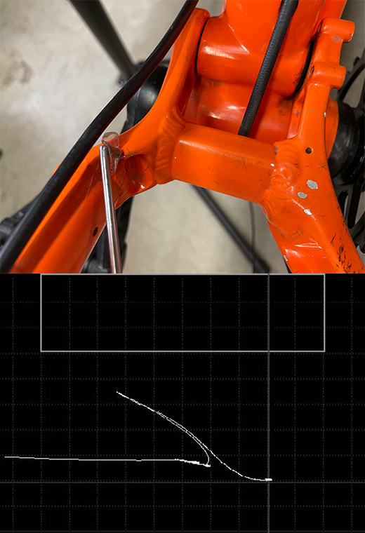 Eddy current scan of a cracked area on a bicycle frame