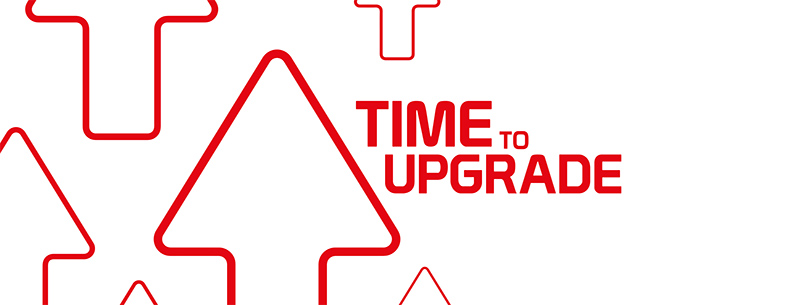 Grafik mit Pfeilen und der Aufschrift „Zeit für ein Upgrade