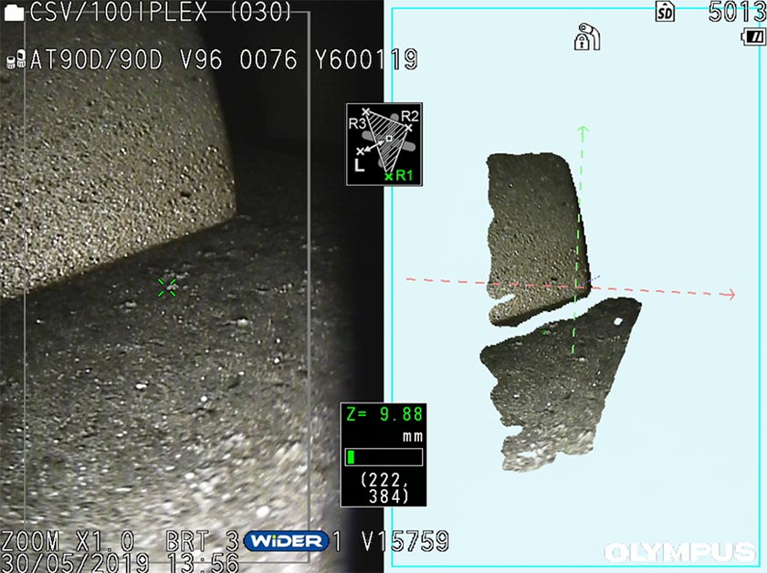 Inspection aéronautique effectuée au moyen d’un vidéoscope muni d’une caméra