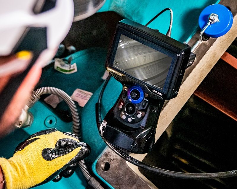 Portable video borescope for wind turbine inspection