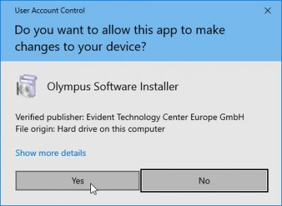 2) Select [Yes] when the [User Account Control] dialog box is displayed.