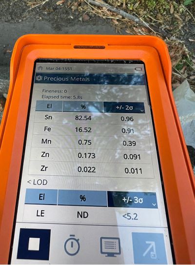 XRF test results of a cassiterite ore sample